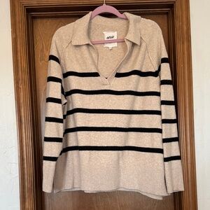 Aerie Beige and Black Striped Pullover
